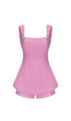 BOW-EMBELLISHED RHINESTONE MINI DRESS IN PINK