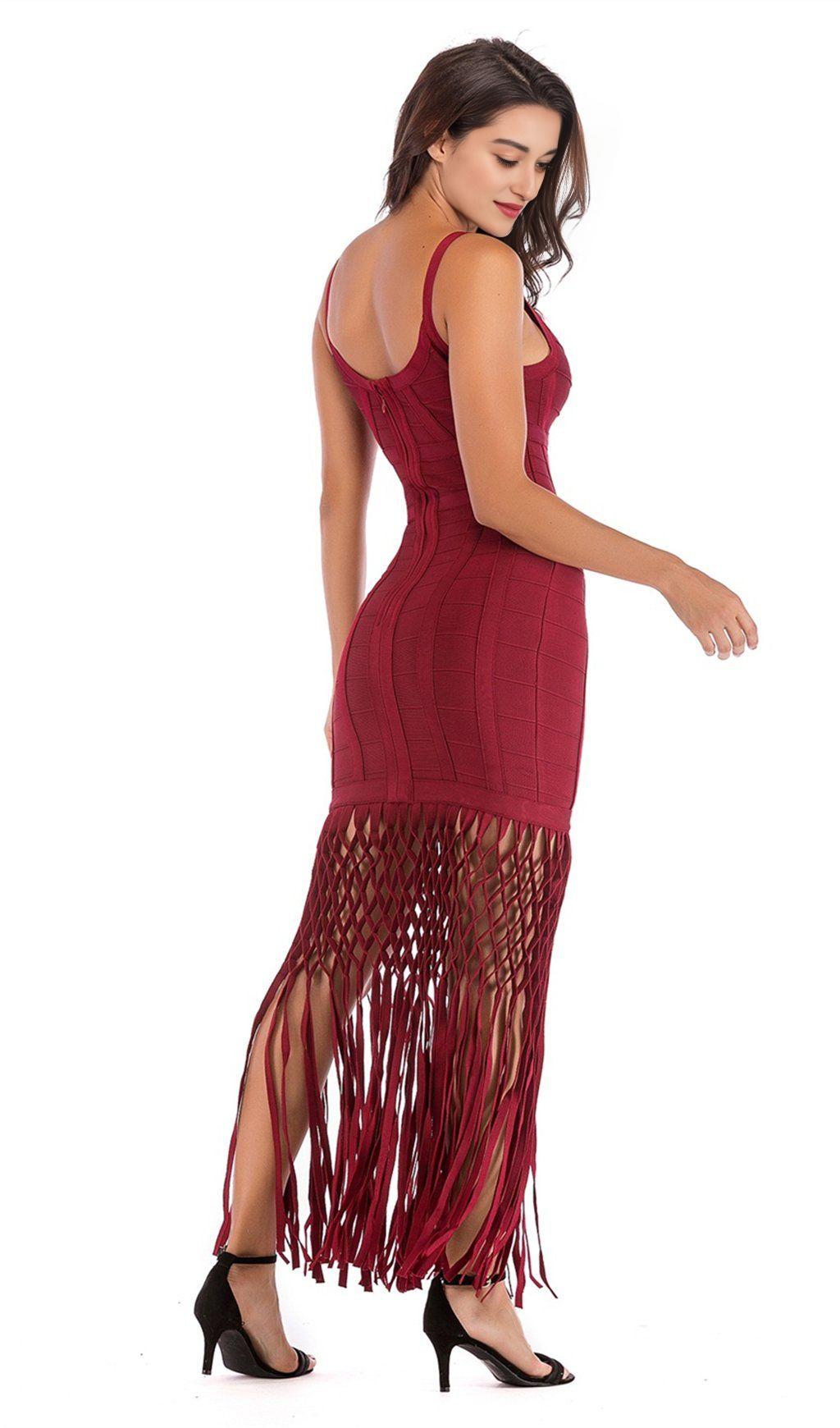 WINE DRAPED  MAXI BANDAGE DRESS