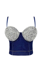 BUSTIER DENIM TOP IN BLUE