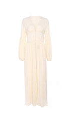 BUTTON-FRONT PUFFED SLEEVES MAXI DRESS IN BEIGE