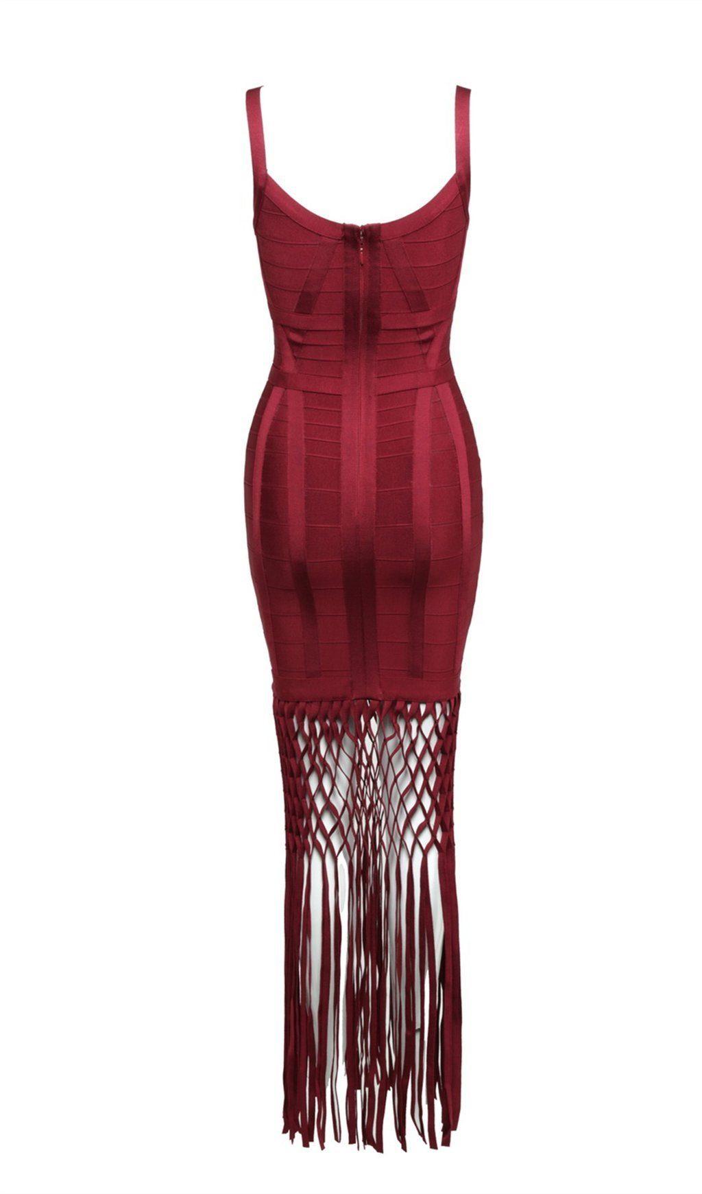 WINE DRAPED  MAXI BANDAGE DRESS