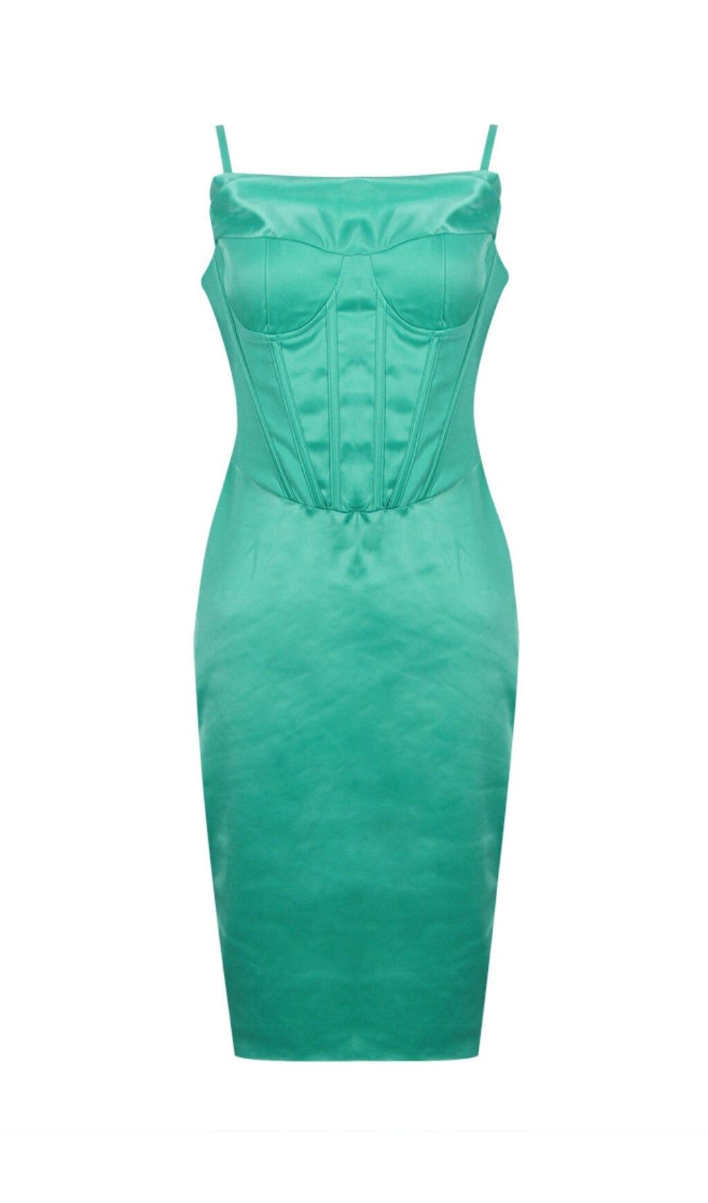 CORSET BODYCON SATIN MIDI DRESS