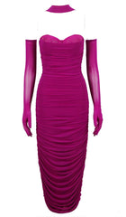 CRYSTAL HALTER NECK MIDI DRESS IN GRAPE