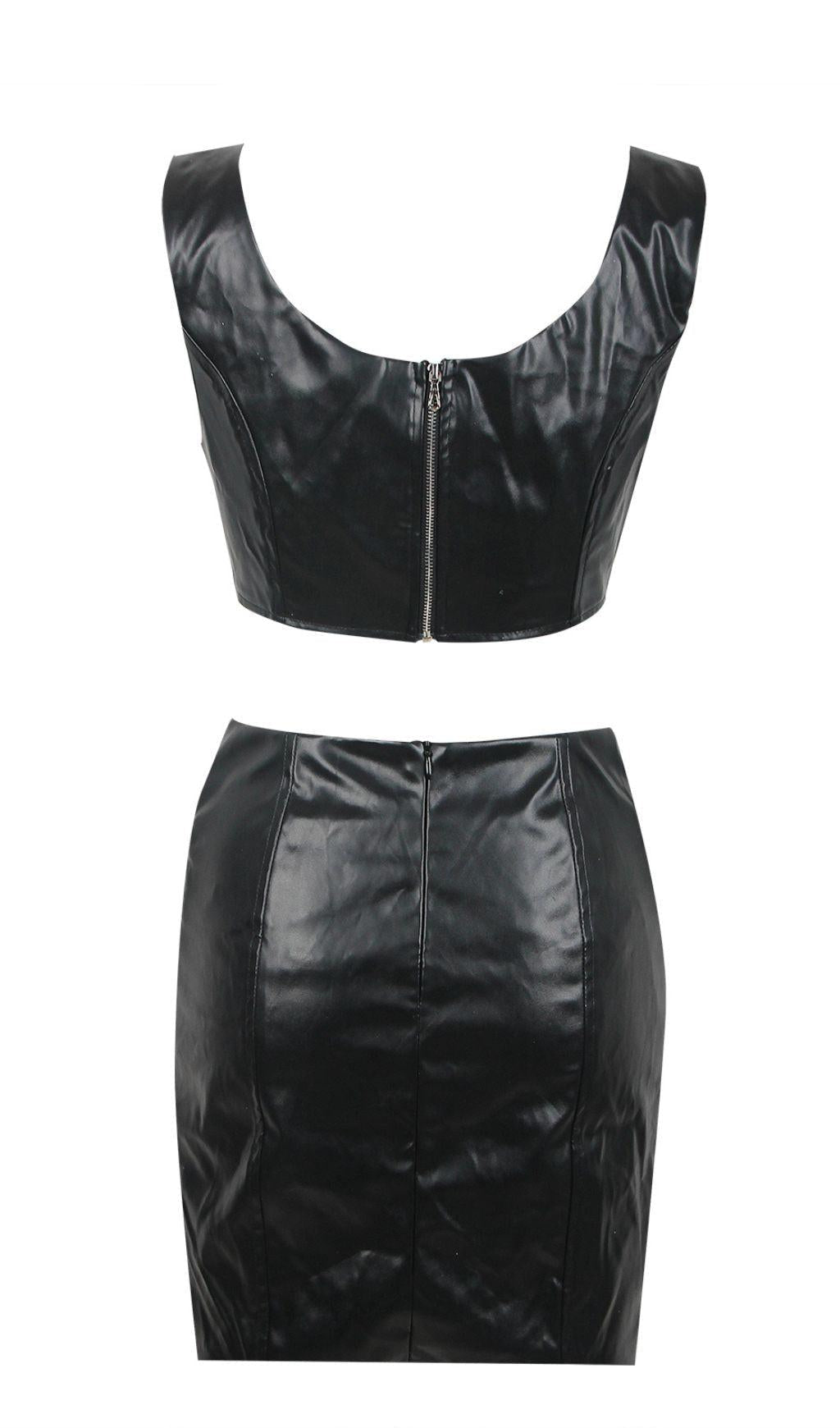 CRYSTAL LEATHER TWO PIECE SET IN BLACK