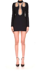 CRYSTAL-EMBELLISHED FLAME MINI DRESS IN BLACK