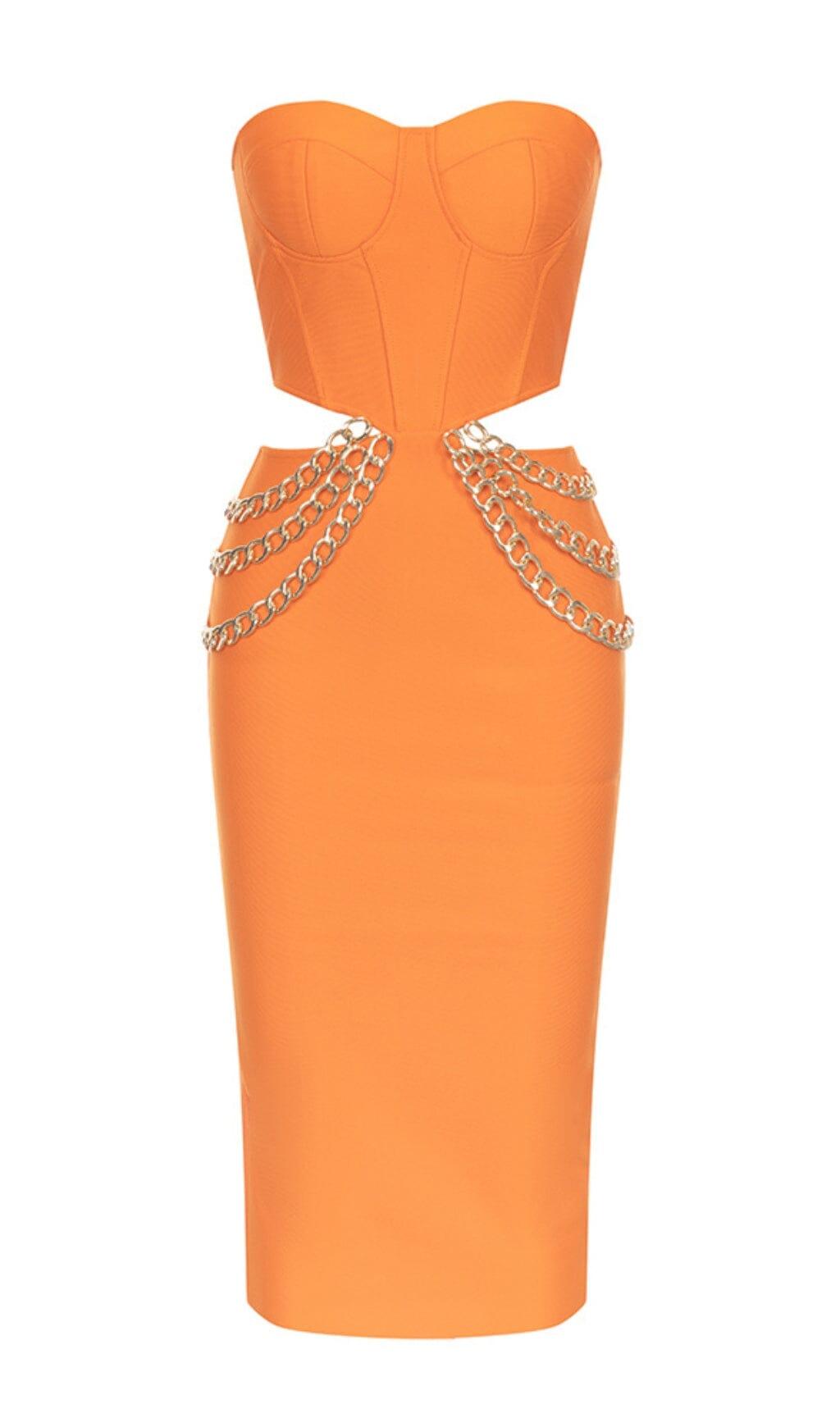 CUT OUT CORSET MIDI DRESS IN ORANGE