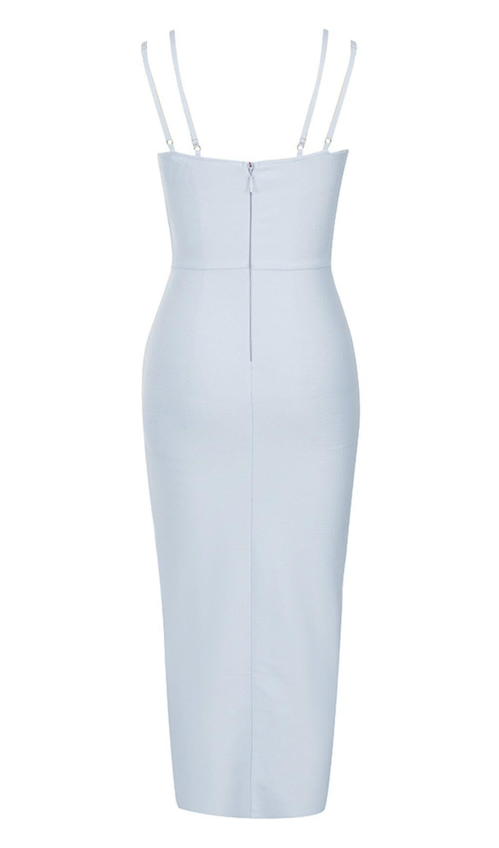 CUT OUT SPLIT MIDI DRESS IN LIGHT BLUE