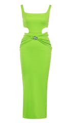 CUT OUT SPLIT MIDI DRESS IN LIME