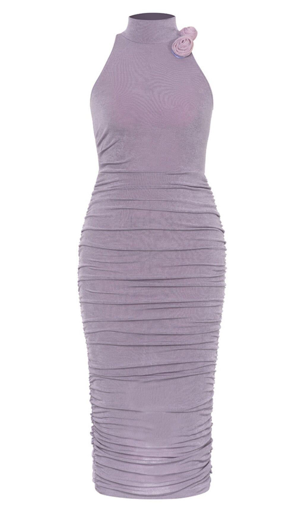 EMBELLISHED BANDAGE MIDI DRESS IN LAVENDER