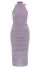 EMBELLISHED BANDAGE MIDI DRESS IN LAVENDER