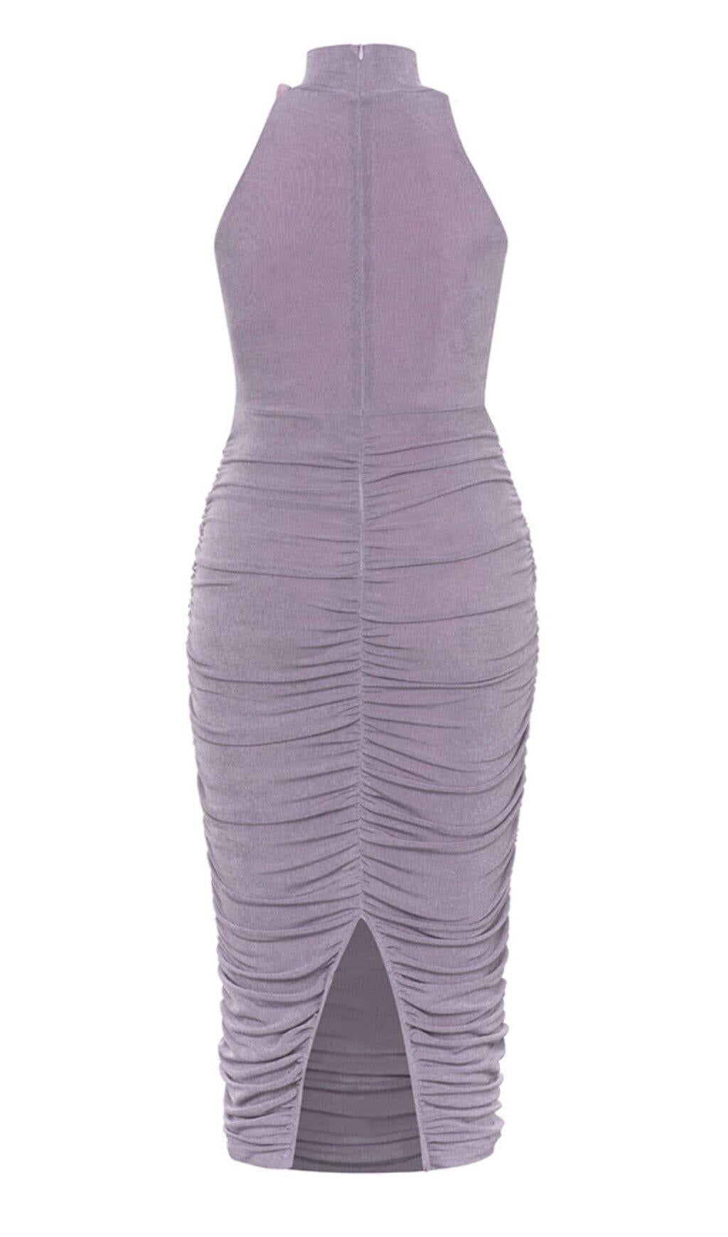 EMBELLISHED BANDAGE MIDI DRESS IN LAVENDER