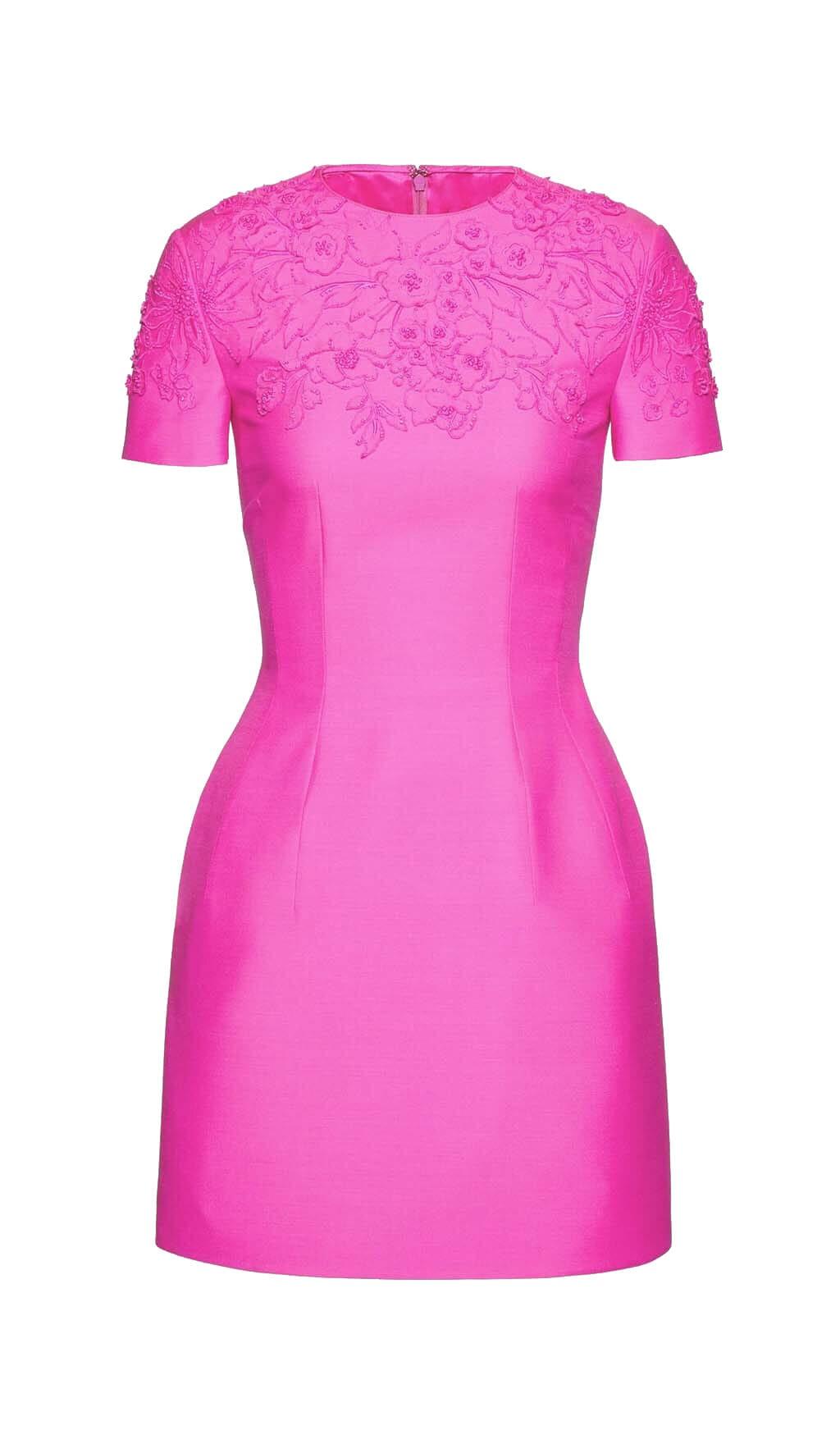 EMBROIDERED WAIST-TIGHTENING MINI DRESS IN PINK