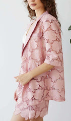 FLORAL CUTWORK JACKET DRESS SET IN PINK