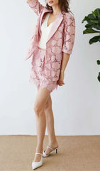 FLORAL CUTWORK JACKET DRESS SET IN PINK