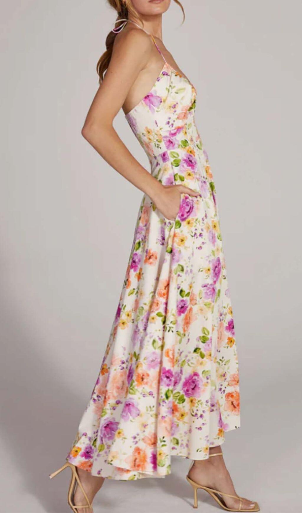 FLORAL HALTER MIDI DRESS IN PINK