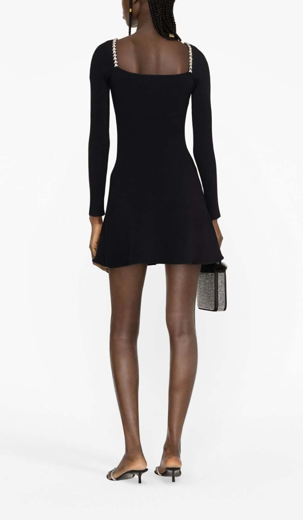 KNIT DIAMANTE MINI DRESS IN BLACK