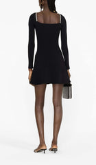 KNIT DIAMANTE MINI DRESS IN BLACK