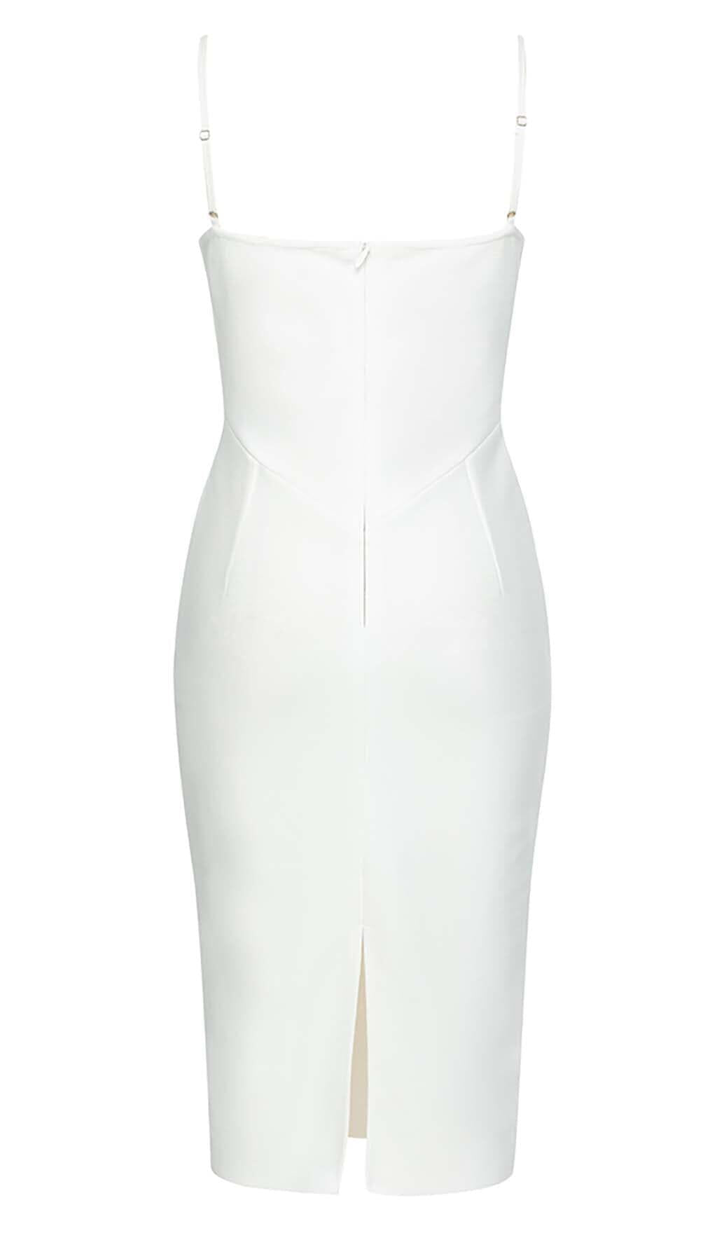 MESH CORSET BODYCON MIDI DRESS IN WHITE