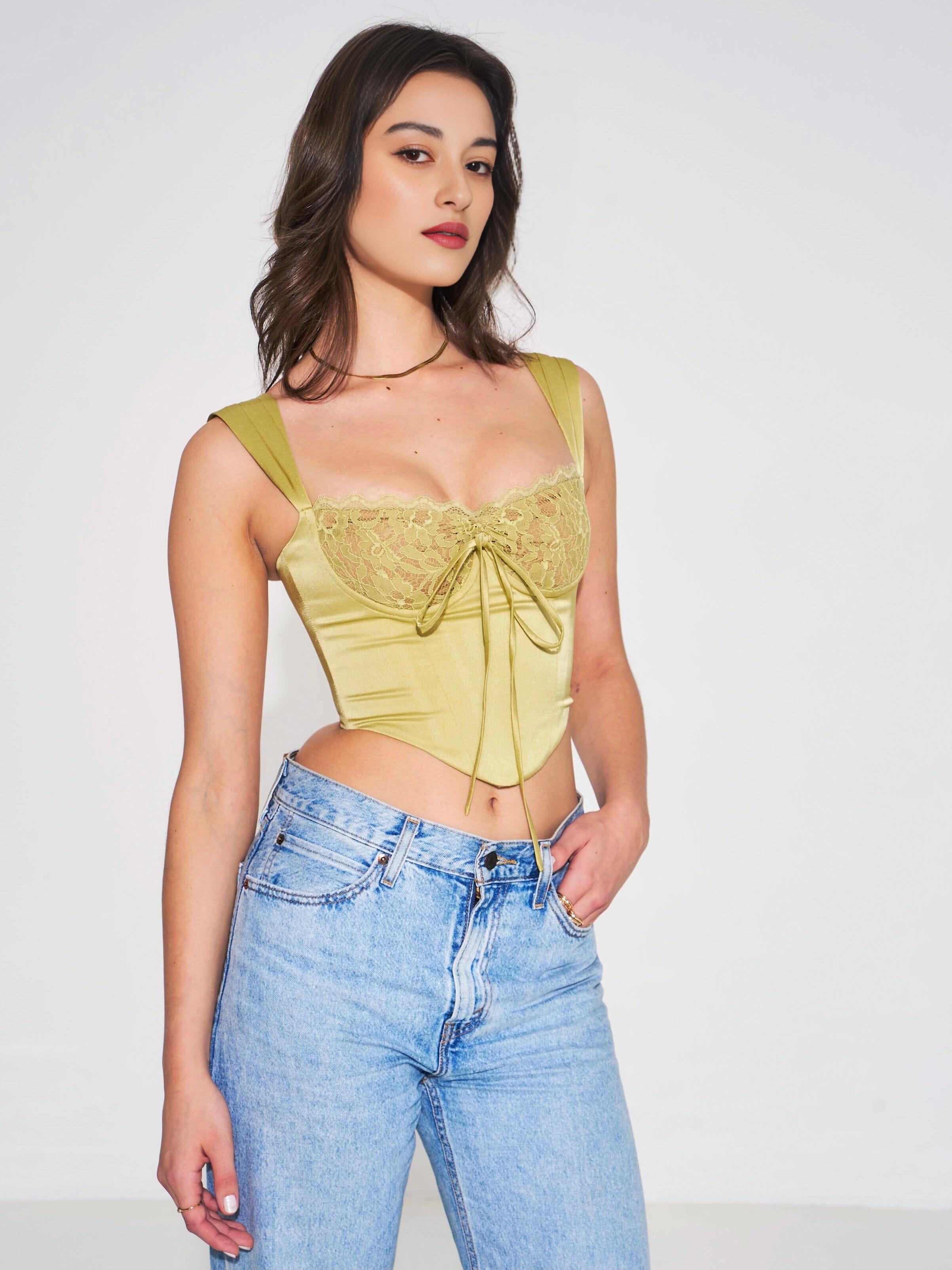 OLIVE LACE SATIN CORSET TOP