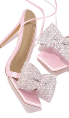 PINK CROSS-LACE RHINESTONE BOW HEELS