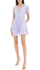 PLEATED CHIFFON MINI DRESS IN LAVENDER