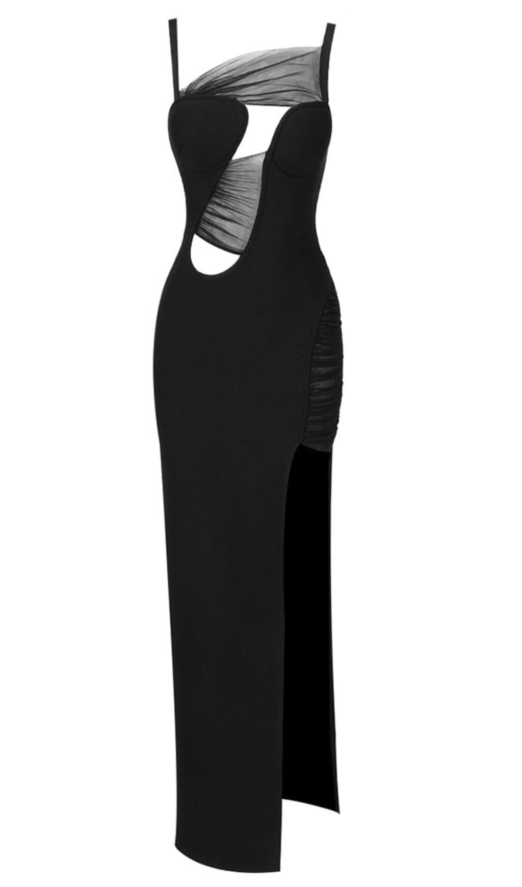 IRREGULAR BANDAGE MAXI DRESS IN BLACK