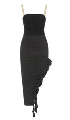 RUFFLE HIGH-LOW DRESS IN BLACK