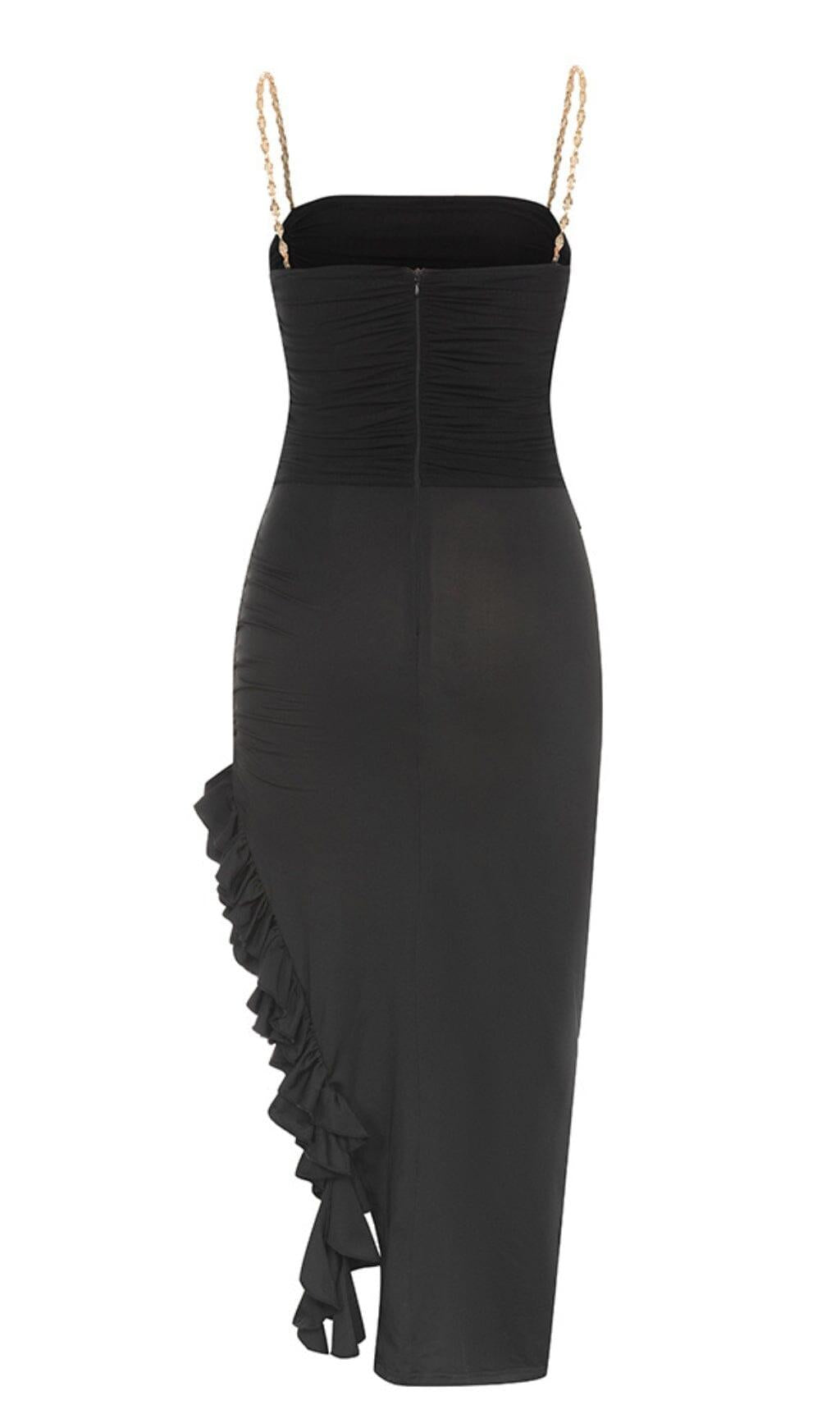 RUFFLE HIGH-LOW DRESS IN BLACK