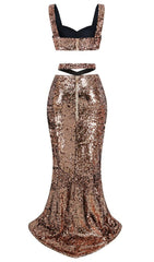 SEQUIN CLEOPATRA TWO PIECE SUIT IN METALLIC