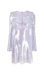 SEQUIN LONG SLEEVE MINI DRESS IN LILAC