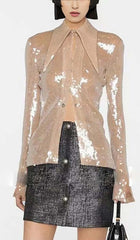 SEQUIN-EMBELLISHED SUIT IN METALLIC GOLD