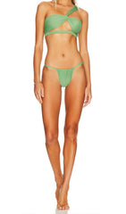 OBLIQUE CUTOUT TWO-PIECE BIKINI SUIT