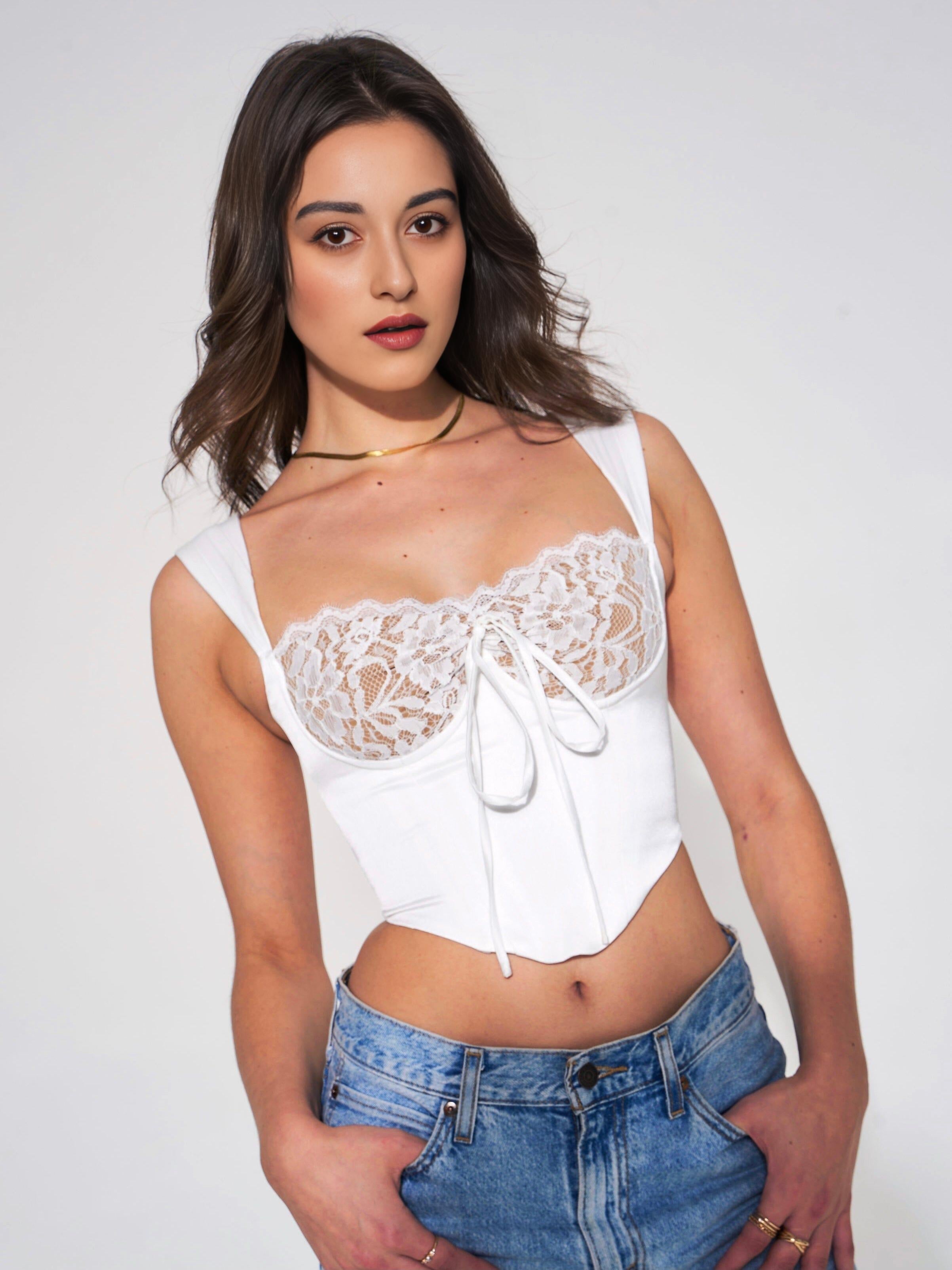 WHITE LACE SATIN CORSET TOP