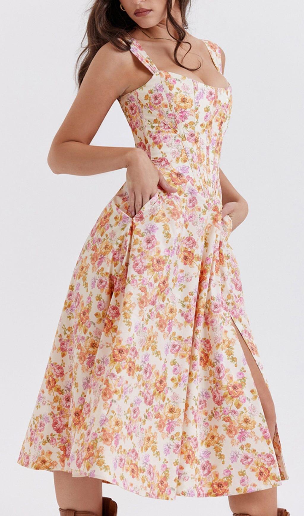 IVORY FLORAL MIDI SUNDRESS