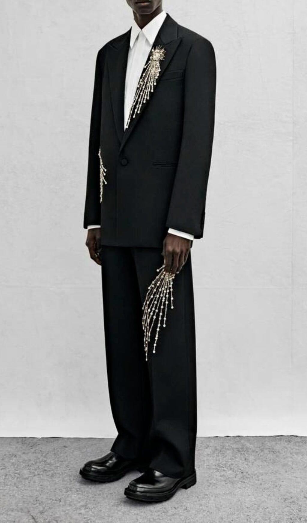 CRYSTAL EMBELLISHED CREPE SUIT SET IN BLACK