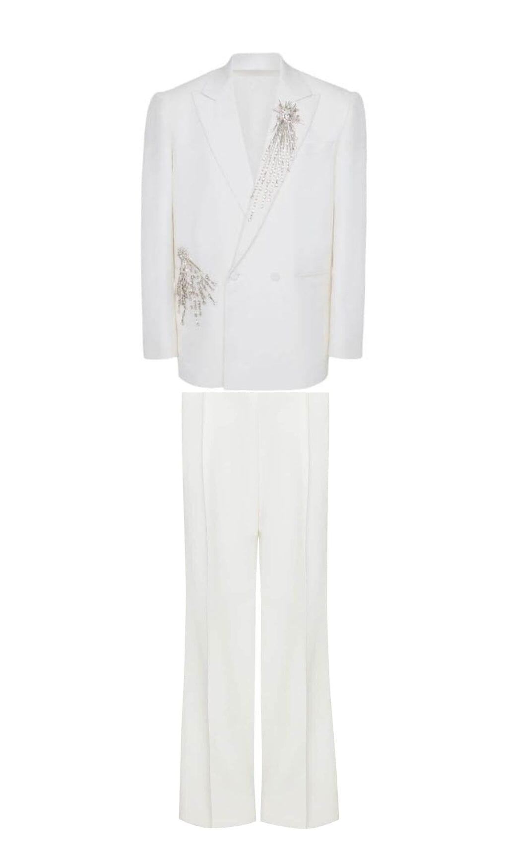 CRYSTAL EMBELLISHED CREPE SUIT SET IN WHITE