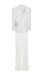 CRYSTAL EMBELLISHED CREPE SUIT SET IN WHITE