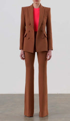 DOUBLE-BREASTED WIDE LEG JACKET SUIT IN BROWN