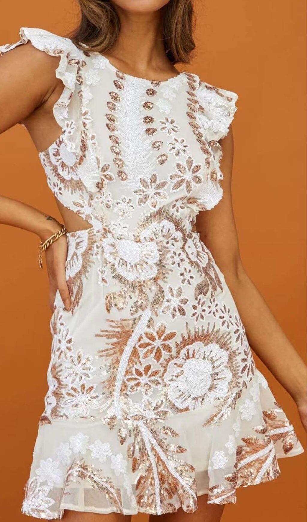 FLORAL LACE MINI DRESS IN WHITE