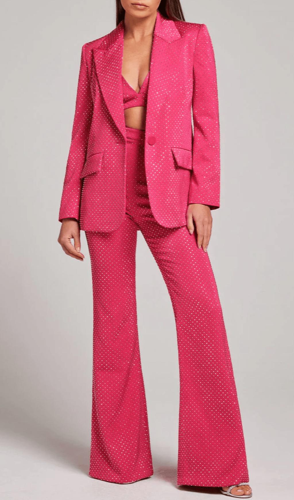 SEQUIN JACKET SUIT IN HYPER PINK