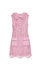 LEAF LACE MINI DRESS IN PINK