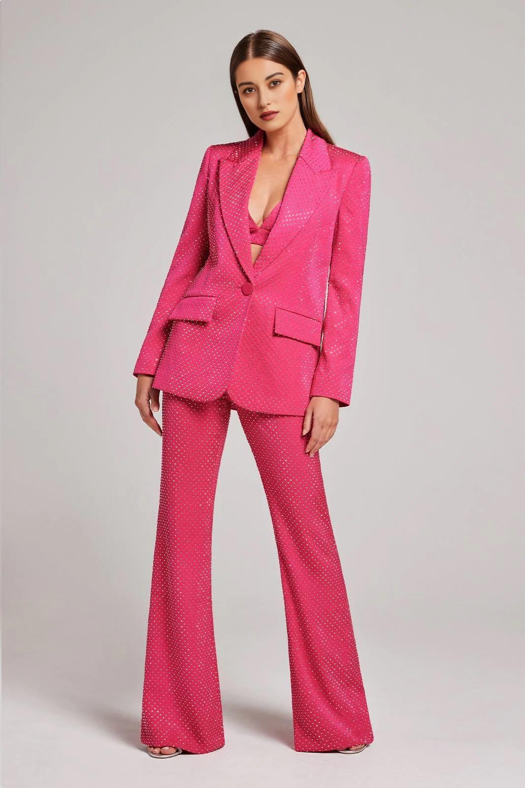 SEQUIN JACKET SUIT IN HYPER PINK