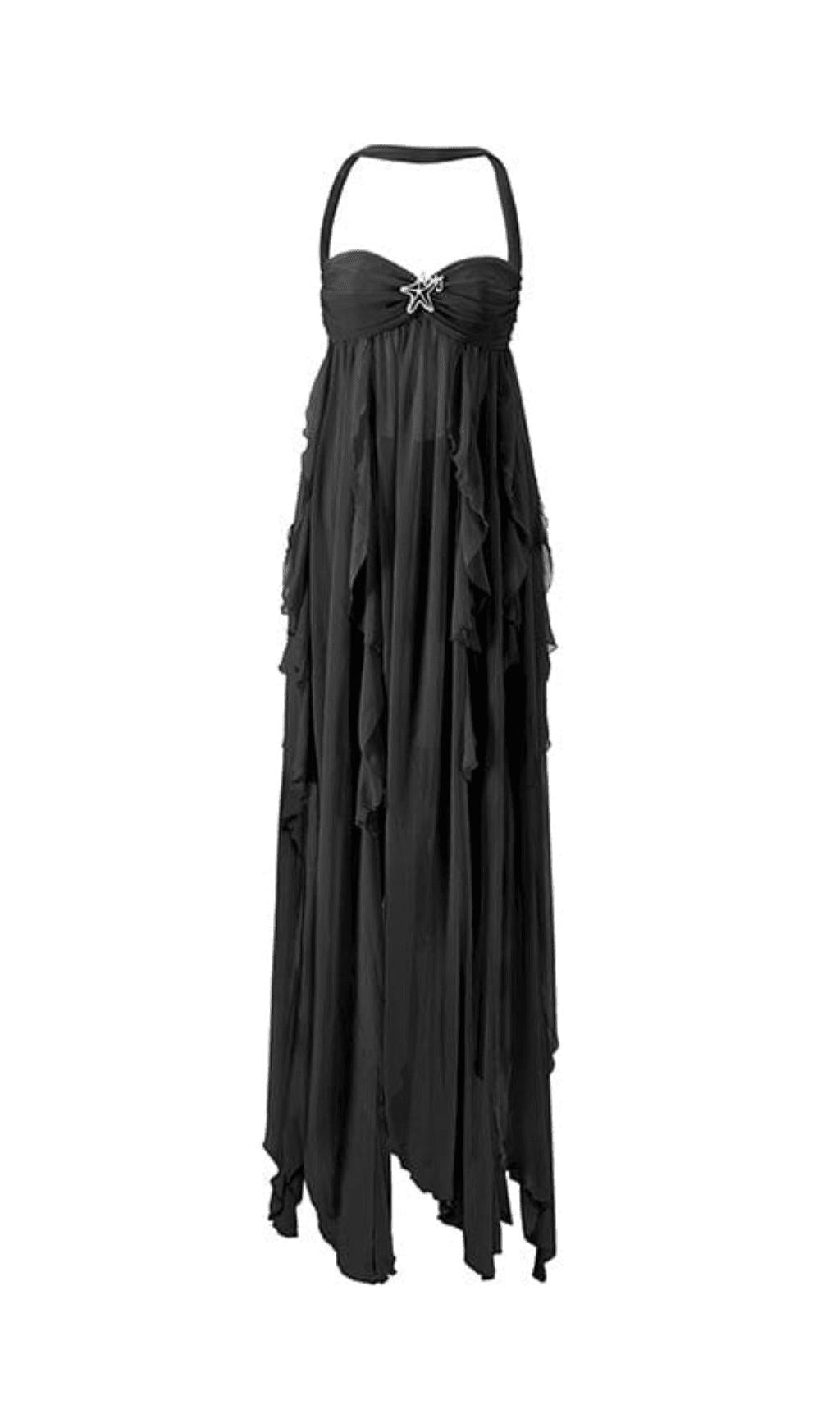 LACE IRREGULAR MAXI DRESS IN BLACK