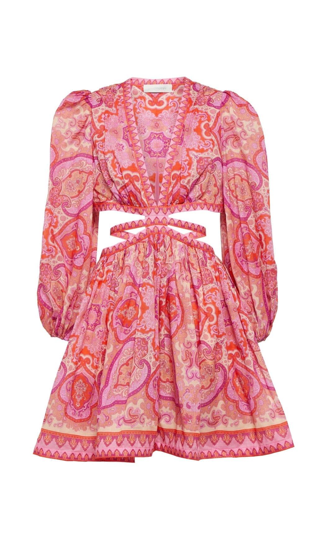 PAISLEY-PRINT CUT-OUT MINI DRESS IN PINK