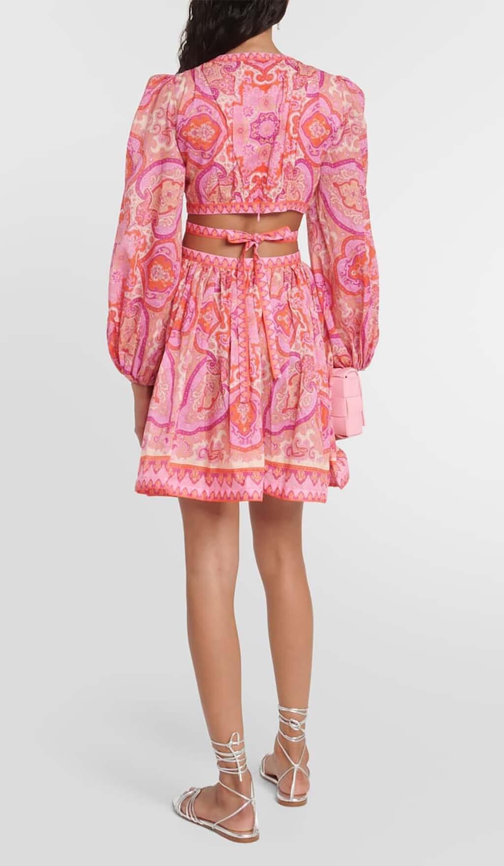 PAISLEY-PRINT CUT-OUT MINI DRESS IN PINK