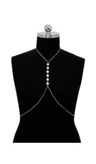 PEARL CROSSOVER CHEST BODY CHAIN IN SILVER
