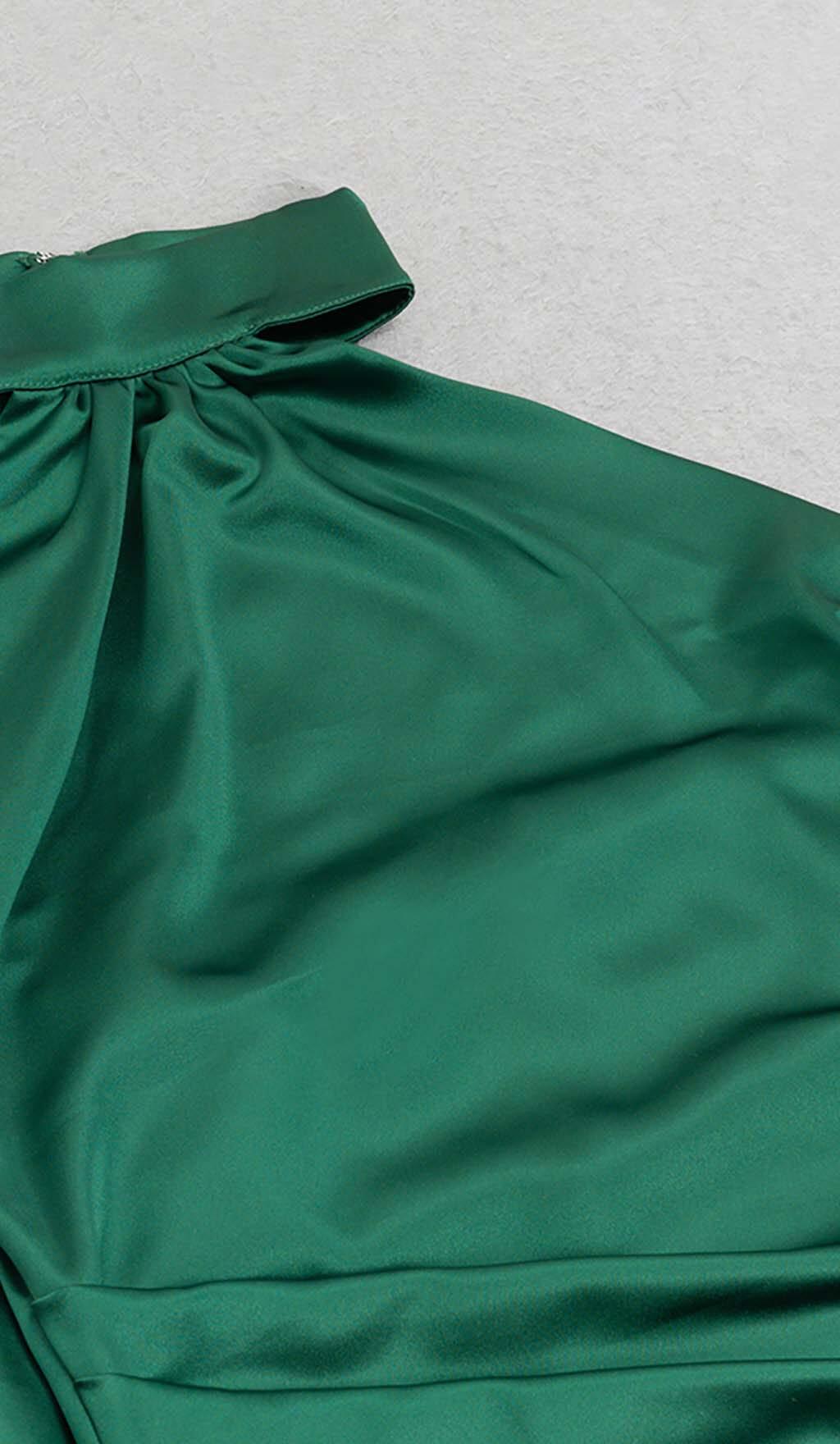 SATIN SIDE TIE MIDI DRESS IN GREEN