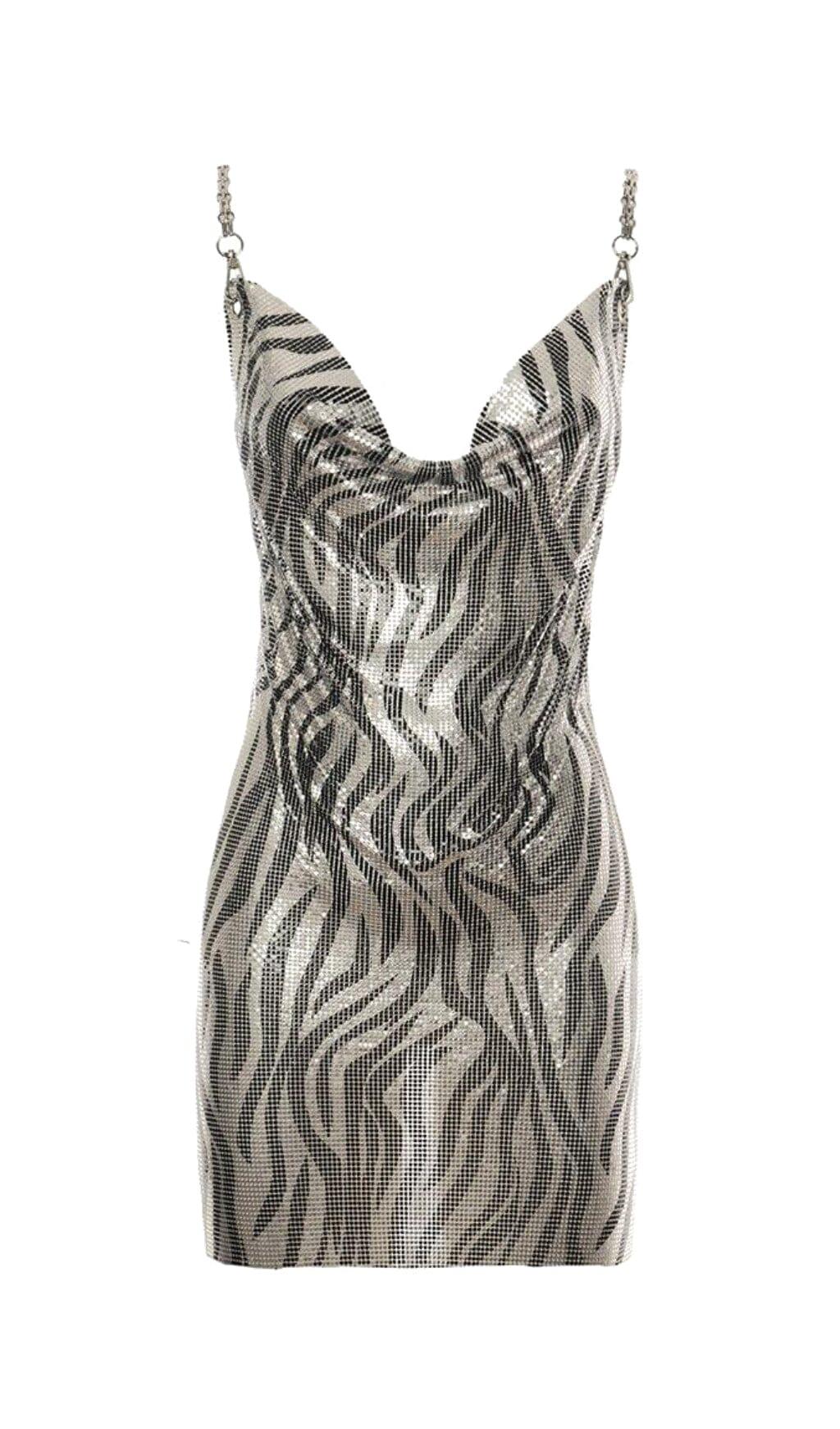 SHORT ZEBRA ACRYLIC DRESS IN SILVER