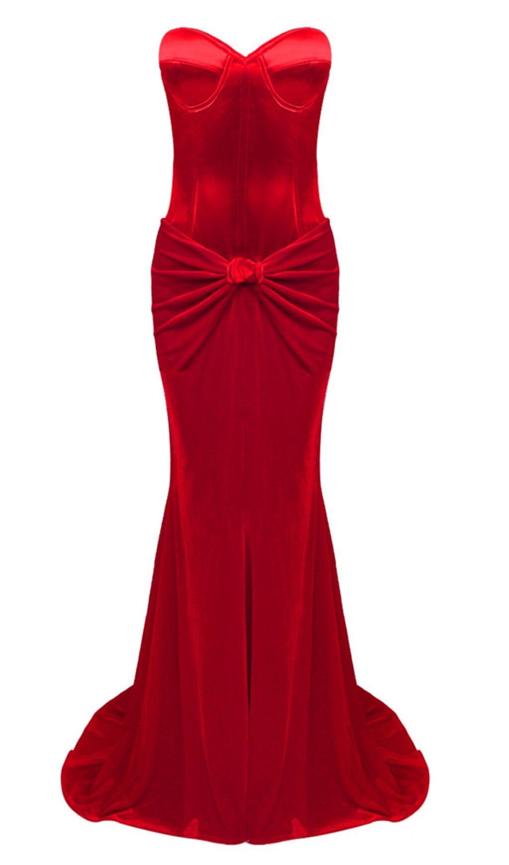 STRAPLESS CORSET TWO-PIECE DRESS IN RED