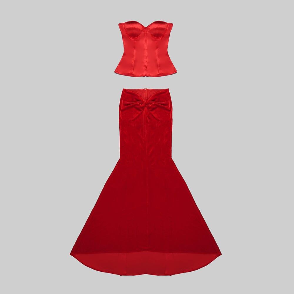 STRAPLESS CORSET TWO-PIECE DRESS IN RED